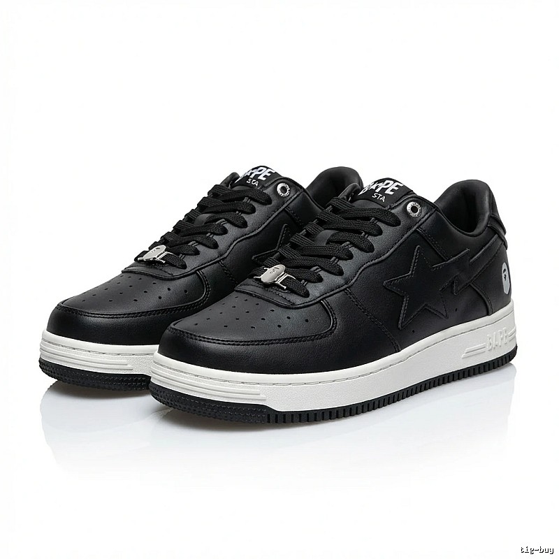 Bape black and white trendy sneakers.