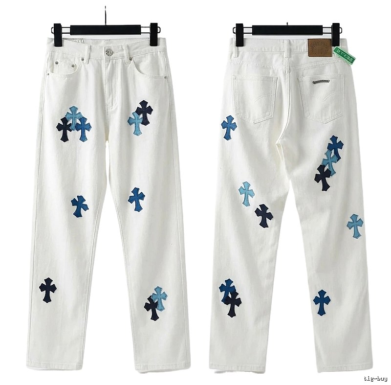 Chrome Hearts Cross Trendy Cool White Jeans