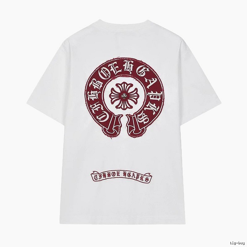 Chrome Hearts Vintage Style White T-shirt with Horseshoe Embroidery