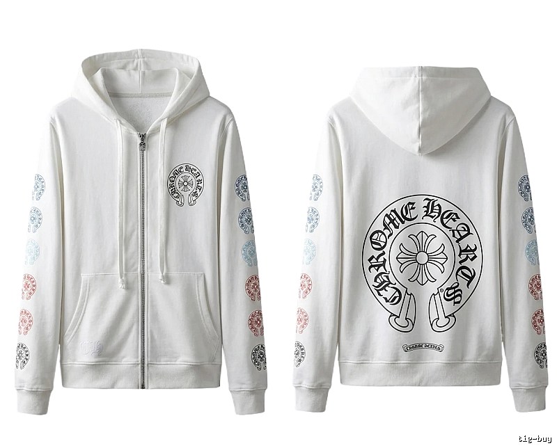 Chrome Hearts White Hoodie with Horseshoe Print Style
