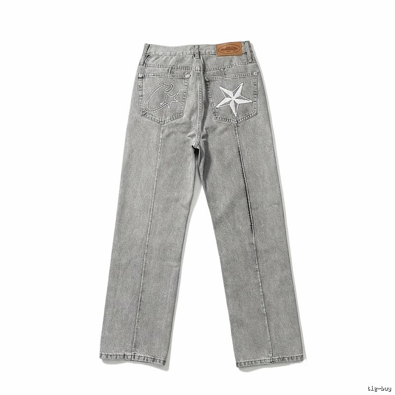 Corteiz Star Embroidered Light Grey Jeans