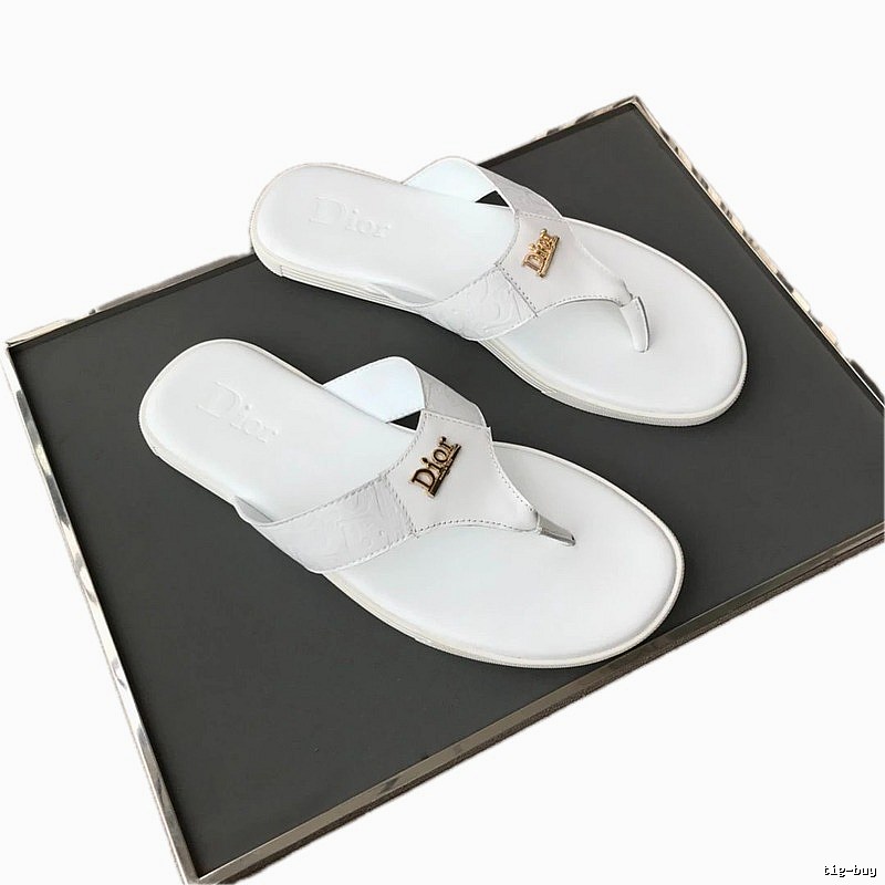 Dior Classic Metal Logo Minimalist Style White Flip-Flops