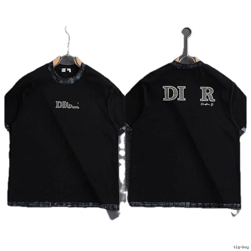 Dior Letter Print Light Luxury Style Black T-Shirt
