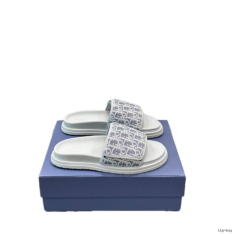 Dior Monogram Light Luxury Style Light Gray Slippers