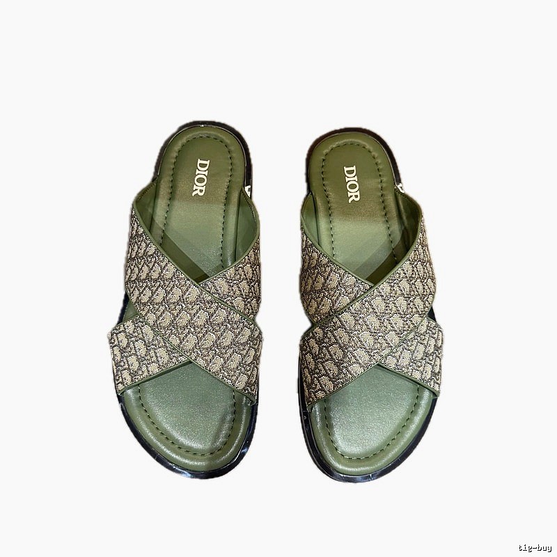 Dior Monogram Retro-style Army Green Slides