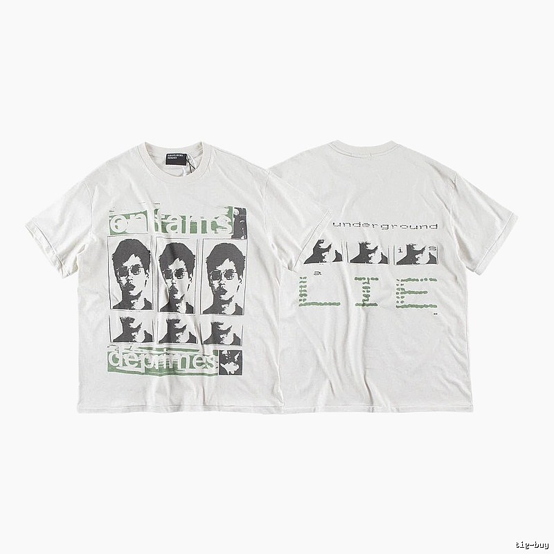 ERD GRJKD Portrait Print Vintage Off-white T-Shirt