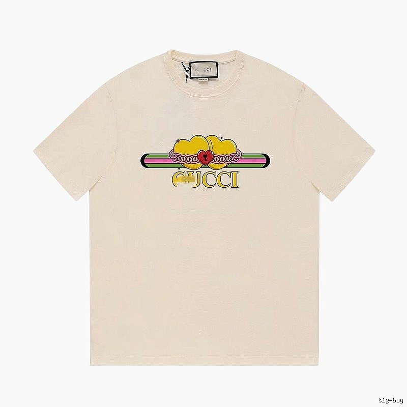 Gucci Double Heart Print Casual Style Off-White T-Shirt