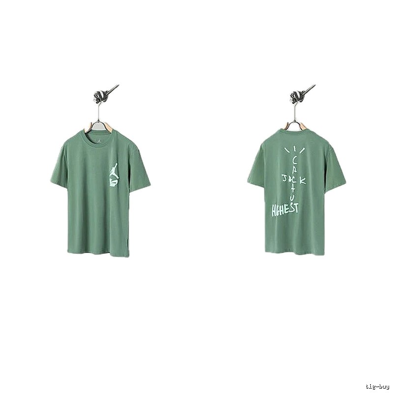 Jordan x Travis Scott Co-branded Street Style Pea Green T-Shirt