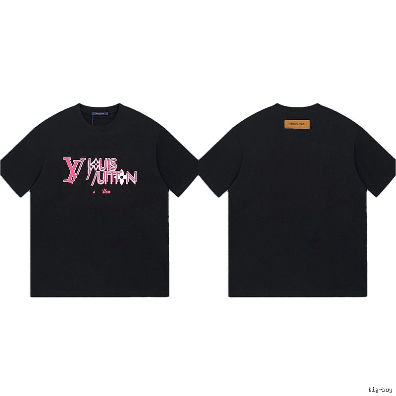 Louis Vuitton Letter Print Trendy Style Black T-shirt