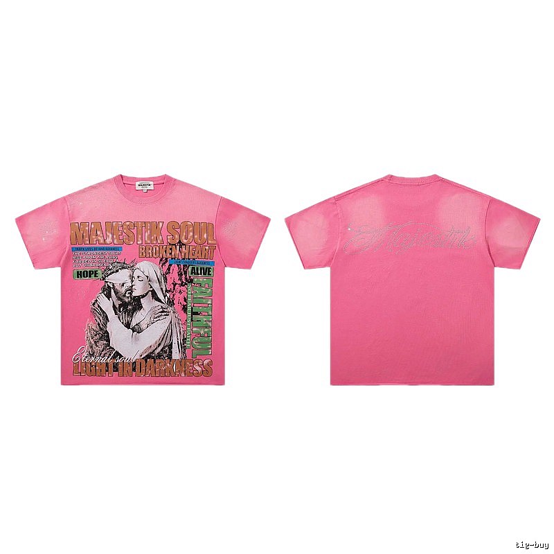 MAJESTIKSOUL Vintage Print Pink Short-sleeve T-shirt
