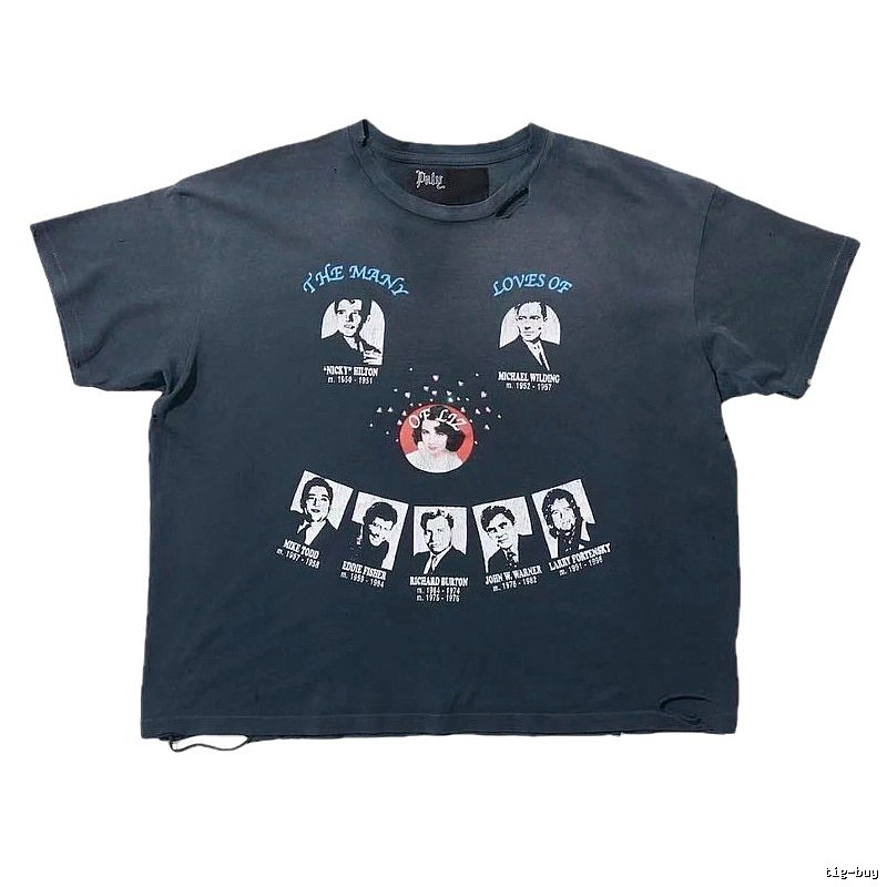 Paly Hollywood Portrait Print Vintage Charcoal Black T-Shirt