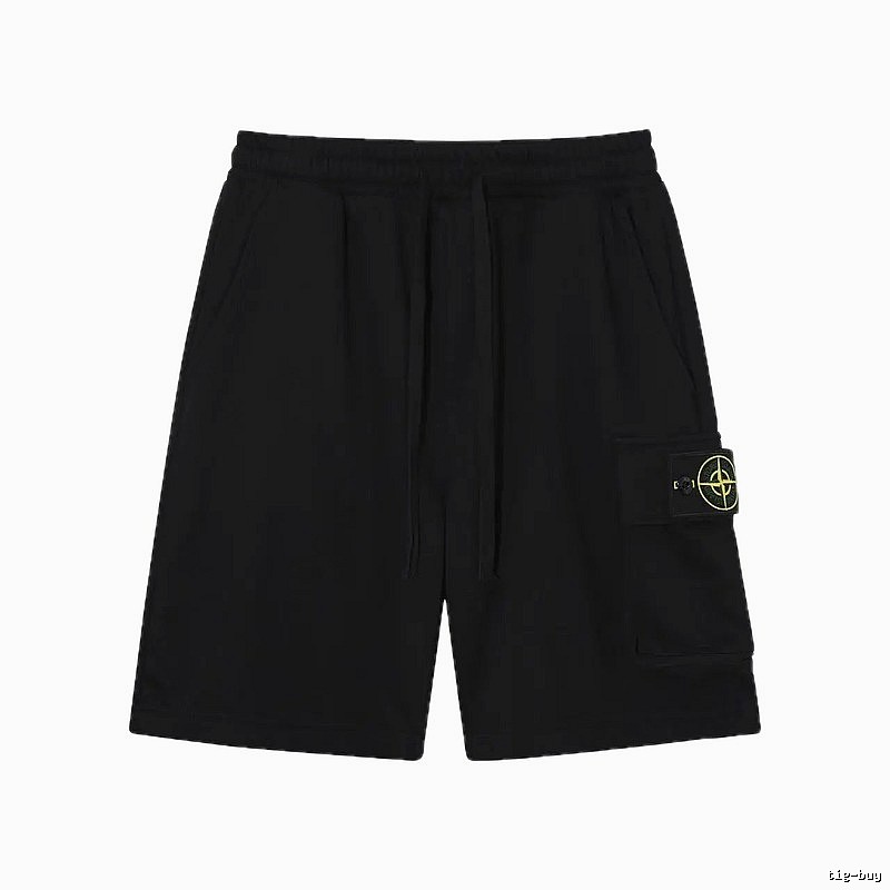 Stone Island Compass Logo Workwear Style Black Shorts