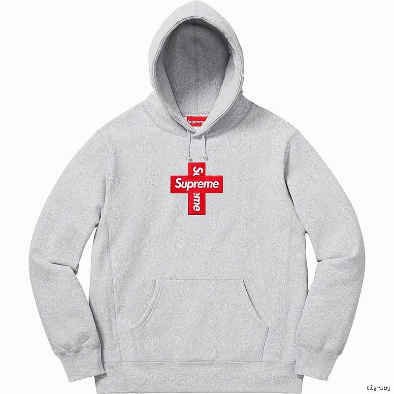 Supreme Streetwear Logo hoodie Gray Red Oversized with Logo Accent