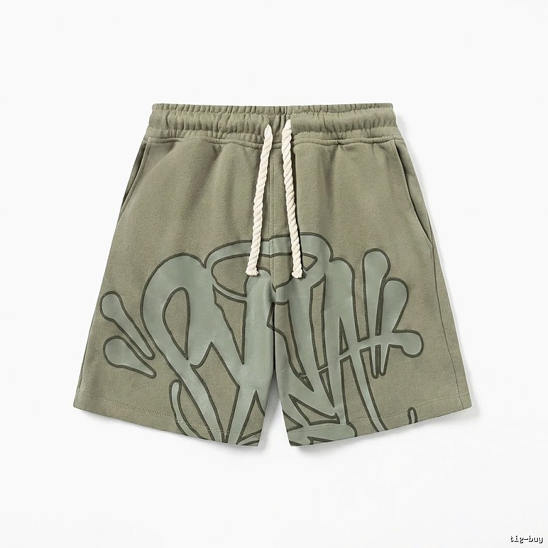 SynaWorld graffiti-style military green shorts