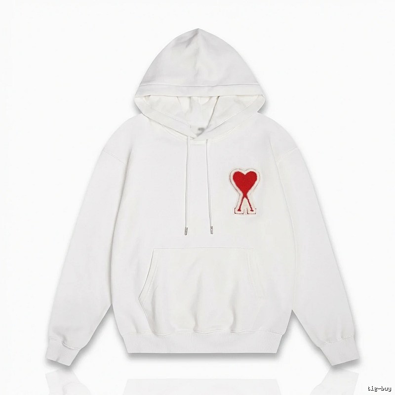 AMI Love Embroidery Simple Style White Hoodie