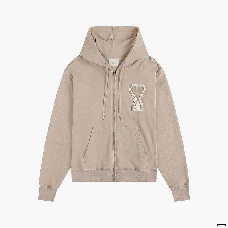 AMI Love Zipper Beige Sweatshirt