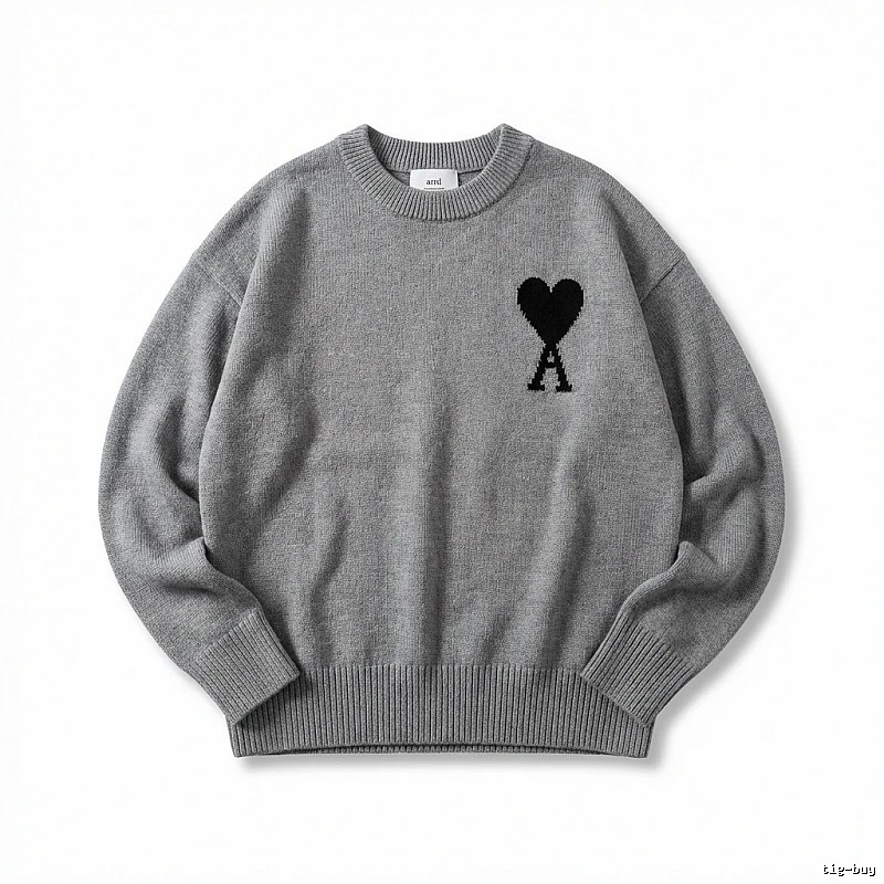 AMIRI Grey Knitted Sweater with Heart Pattern