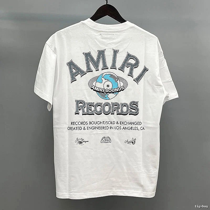 Amiri Letter Graphic White Blue Records Graphic T-Shirt Clean Colorway