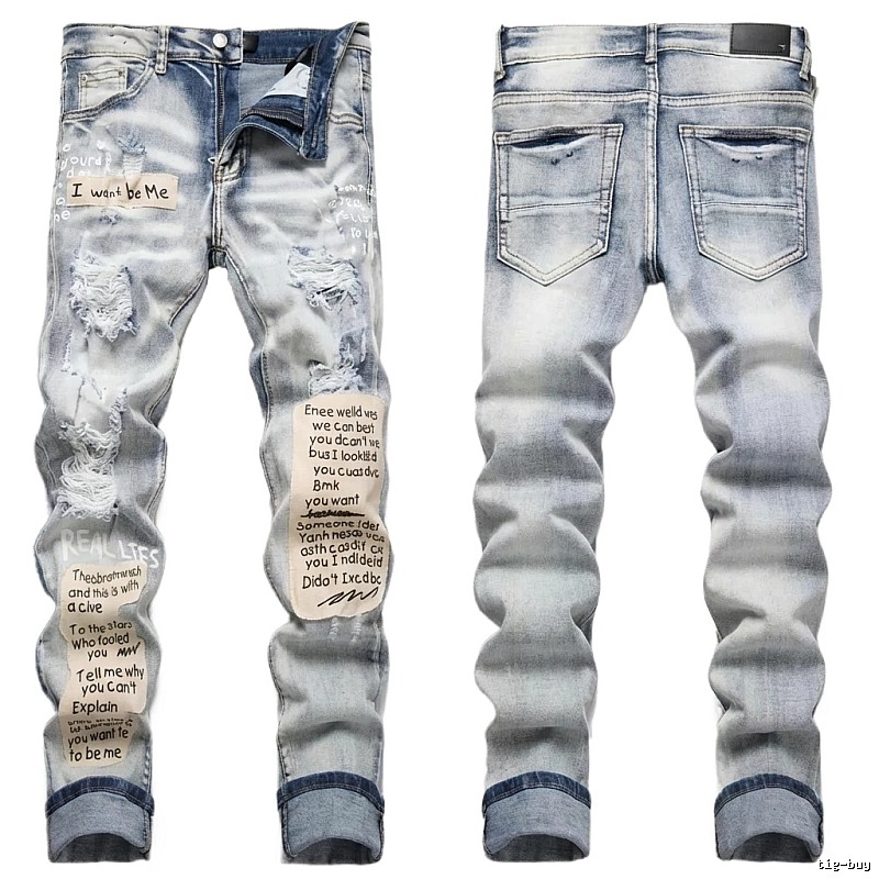 AMIRI light blue jeans with a hole - in - the - wind style
