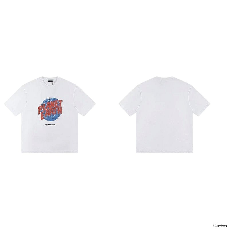 Balenciaga Distressed-style Earth Print White T-Shirt