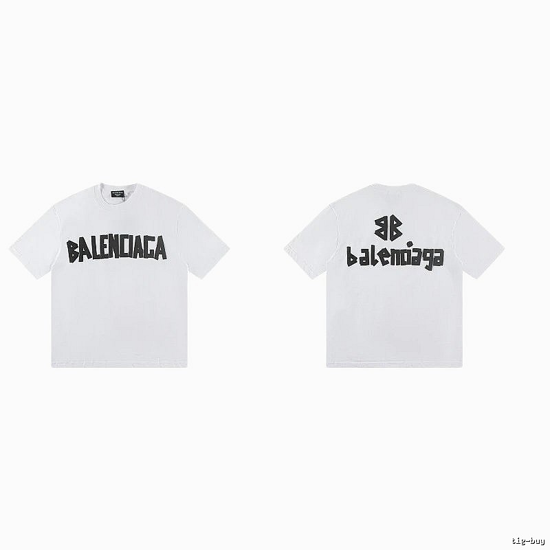 Balenciaga Double B Printed Street Style White T-shirt