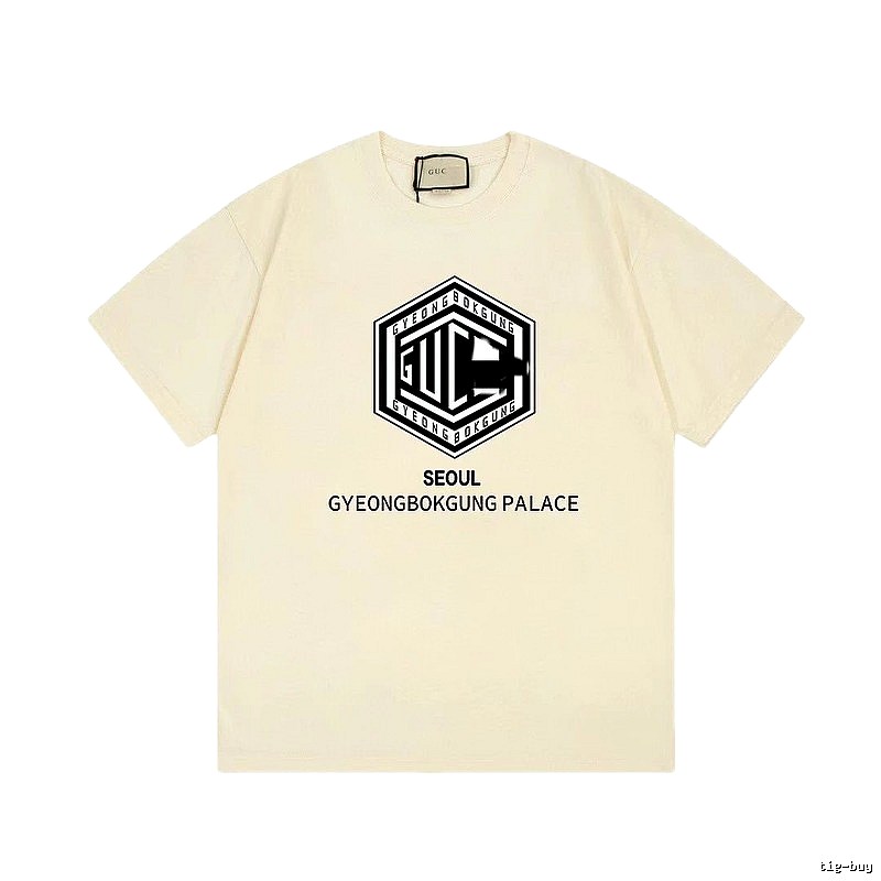 Balenciaga Printed Street-Style Beige Short-sleeve T-Shirt
