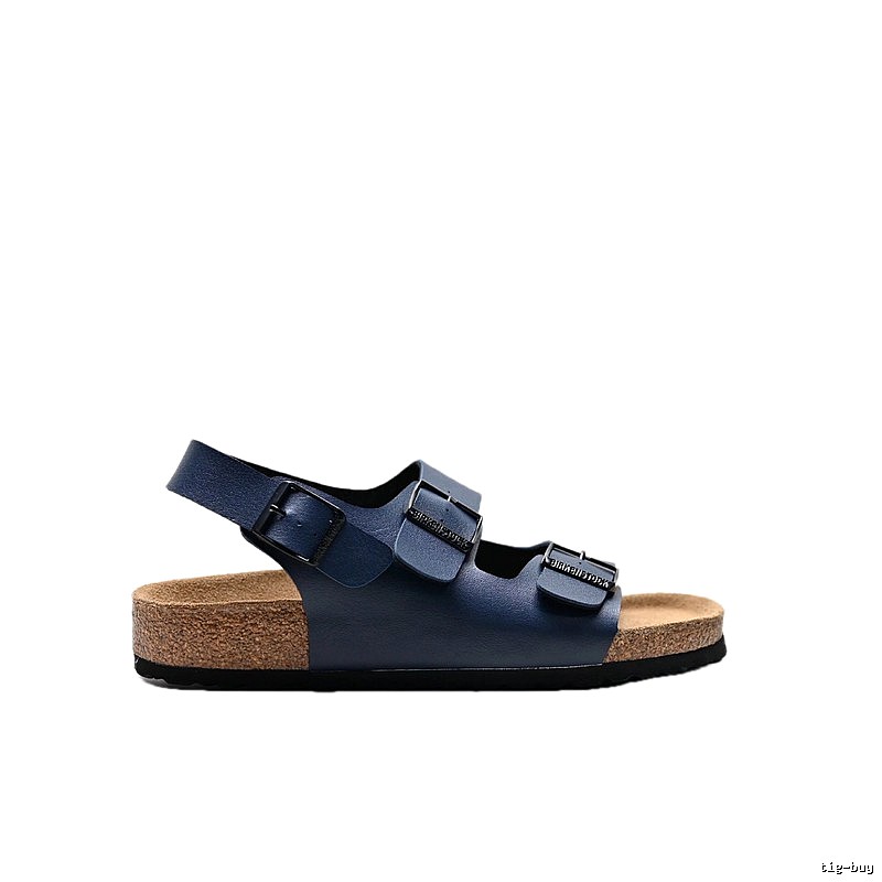 Birkenstock Double-buckle Casual Style Navy Blue Sandals