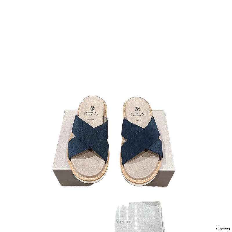 Brunello Cucinelli Minimalist Casual Navy Blue Slide Sandals