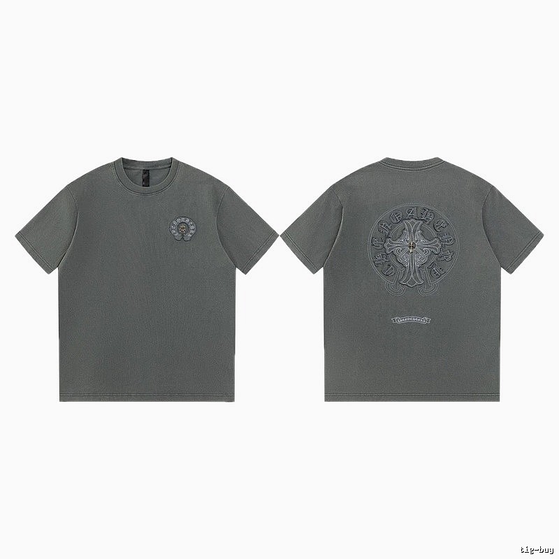 Chrome Hearts Cross Embroidered High Street Dark Grey Short-sleeve T-Shirt