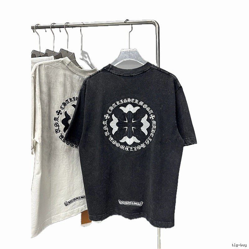Chrome Hearts Cross Embroidered Vintage Distressed Black T-Shirt