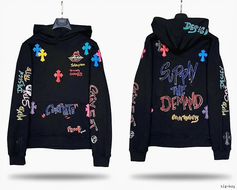 Chrome Hearts Graffiti Trendy Black Hoodie