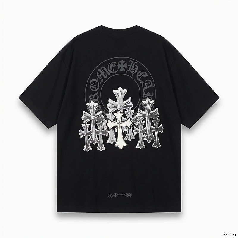 Chrome Hearts Silver Cross Black T - Shirt
