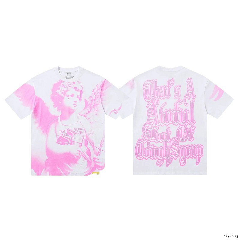 COUGH SYRUP Angel Print Street Style White and Pink T-shirt