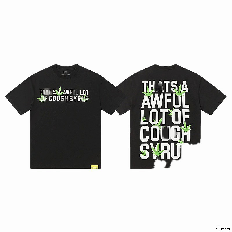 COUGH SYRUP Hemp Leaf Print Street Style Black T-shirt