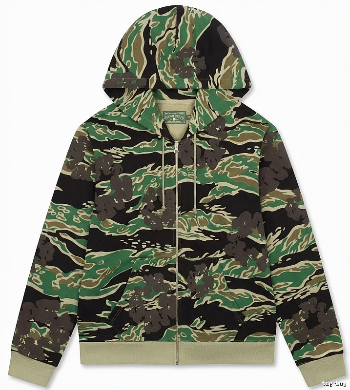 DENIM TEARS camouflage-style green and black hoodie