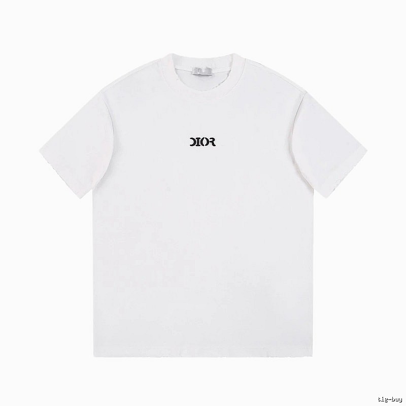 Dior Minimalist Style Embroidered Logo White Short-sleeved T-shirt