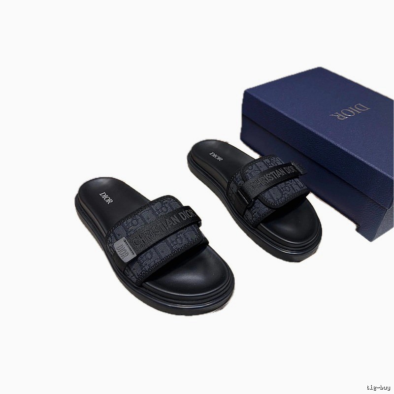 Dior Monogram Casual Style Black Slippers