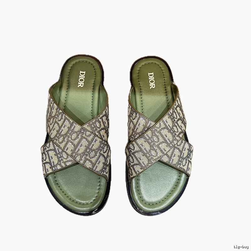 Dior Oblique Vintage-style Military Green Slides