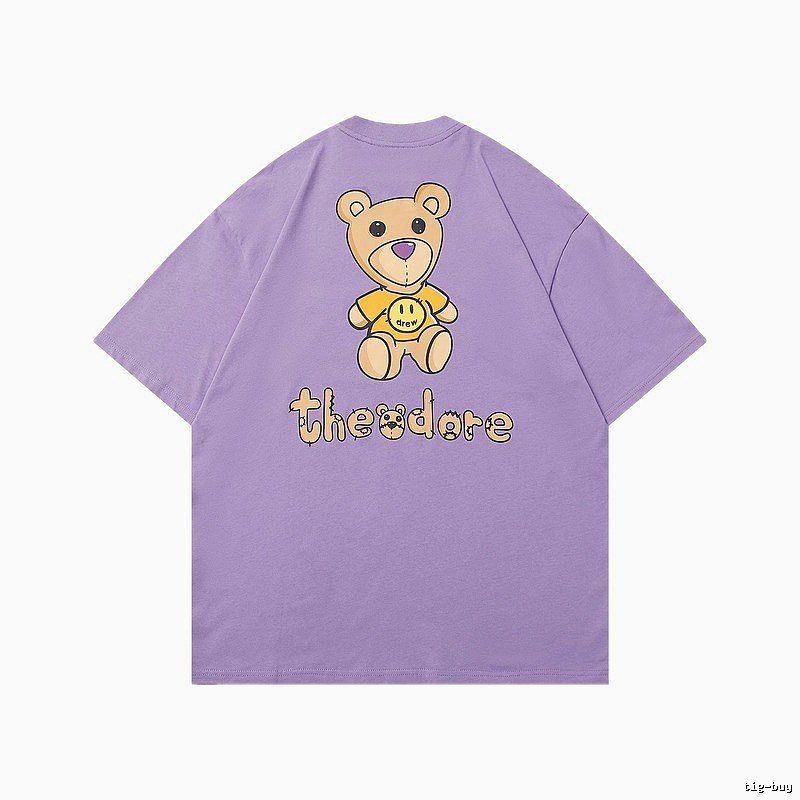 DREW Bear Print Street Style Purple T-shirt