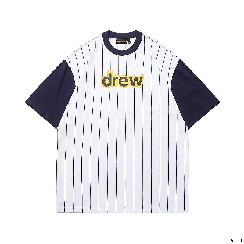 DREW Letter Baseball Style Navy and White Colorblock Short Sleeve T-shirt