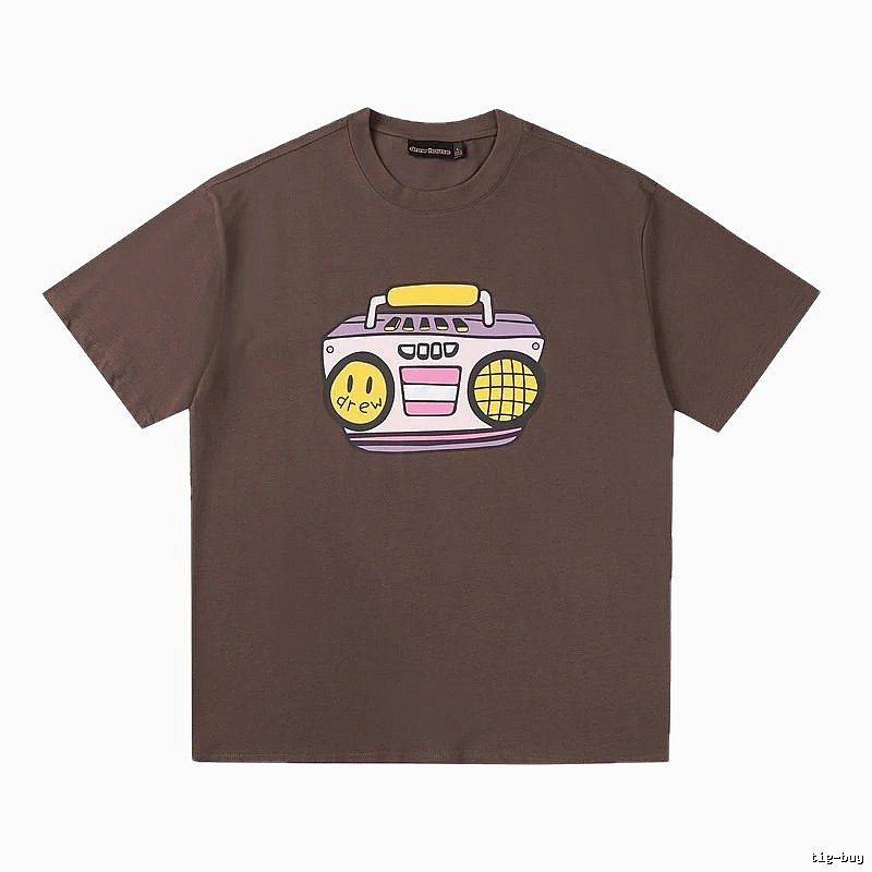 DREW Radio Print Street Style Brown T-Shirt