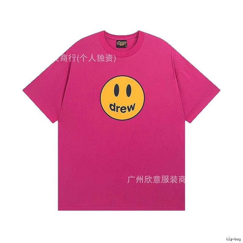 DREW Smiley Face Print Street Style Rose Red T-Shirt