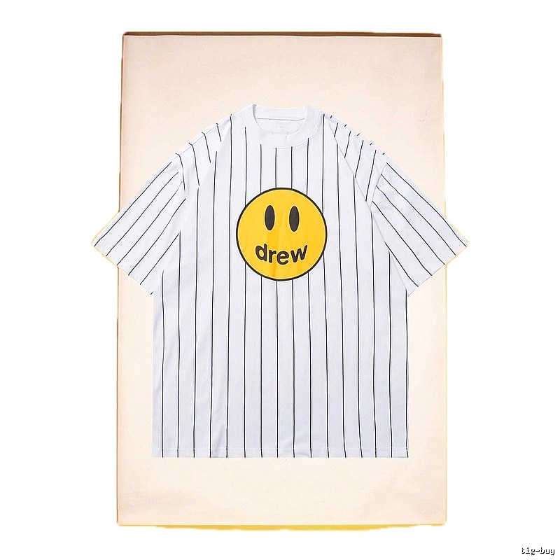 DREW Smiley Series Street Style White Striped Short Sleeve T-shirt