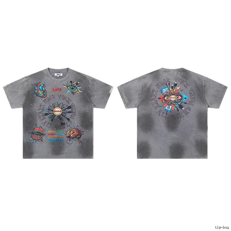 DUAA Cyber Print Street Style Grey T-Shirt