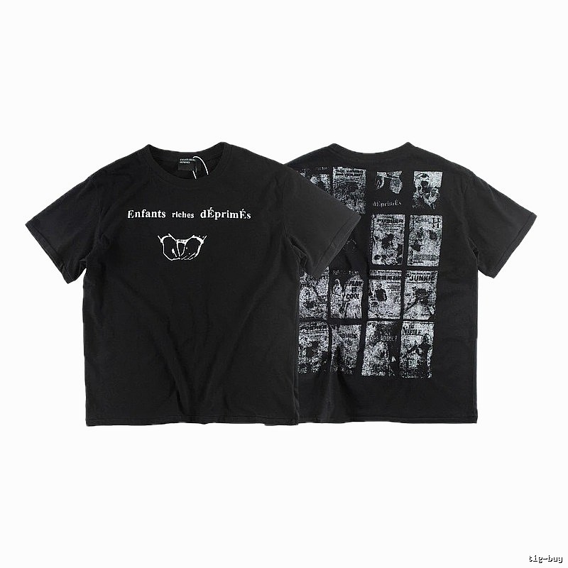 ERD Newspaper Print Dark Style Black Short-sleeve T-shirt