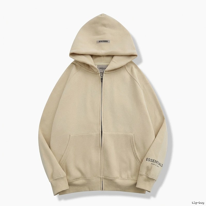 ESSENTIALS minimalist style beige hooded sweatshirt with drawstring
