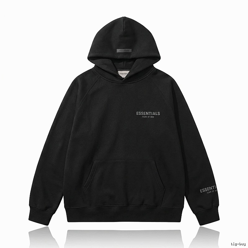 ESSENTIALS minimalist style black hoodie