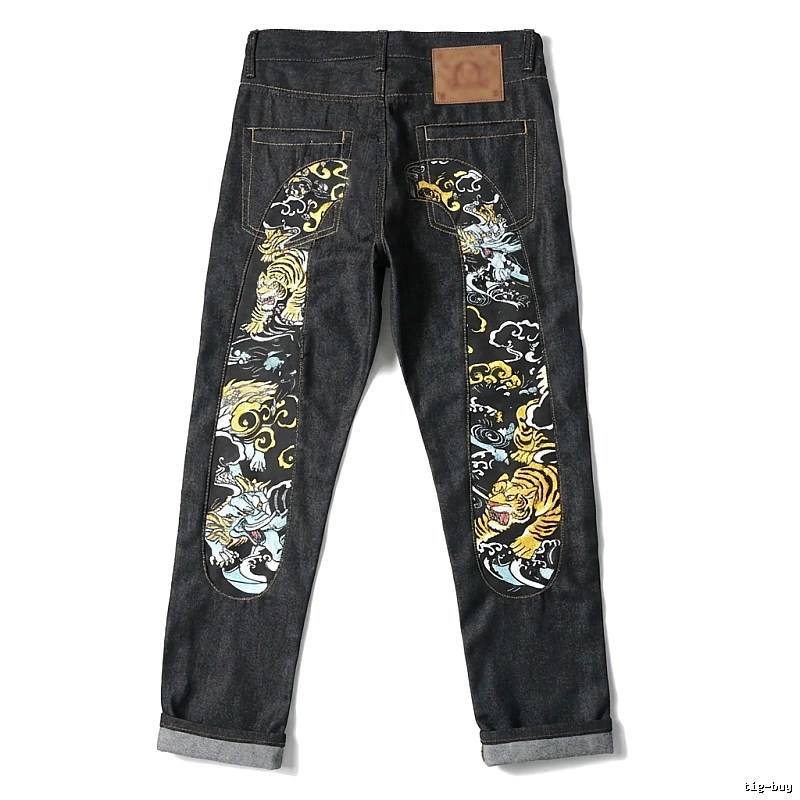 EVISU Trendy Retro Style Black Pants