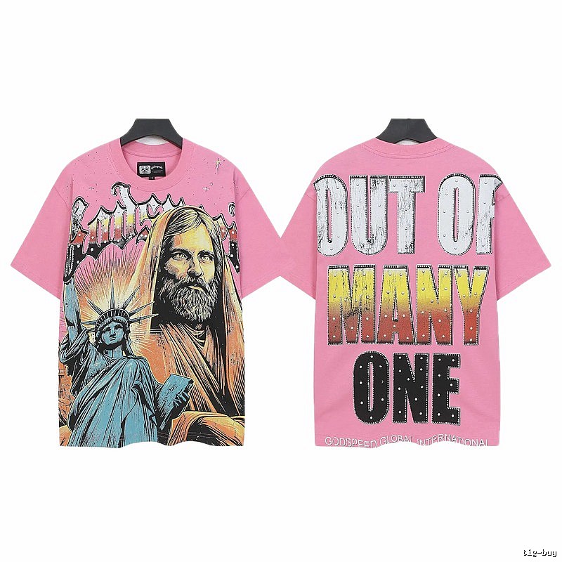 Godspeed American Print Retro Style Pink Short Sleeve T-Shirt