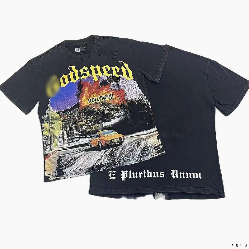 Godspeed Hollywood Print Vintage Black T-Shirt